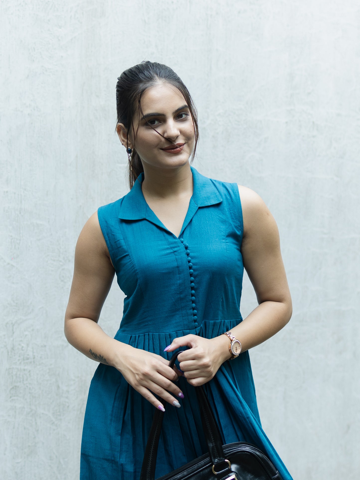 Sleeveless midi Dress-Teal