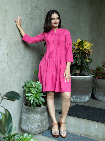 Handloom Pleated Tunic-Pink