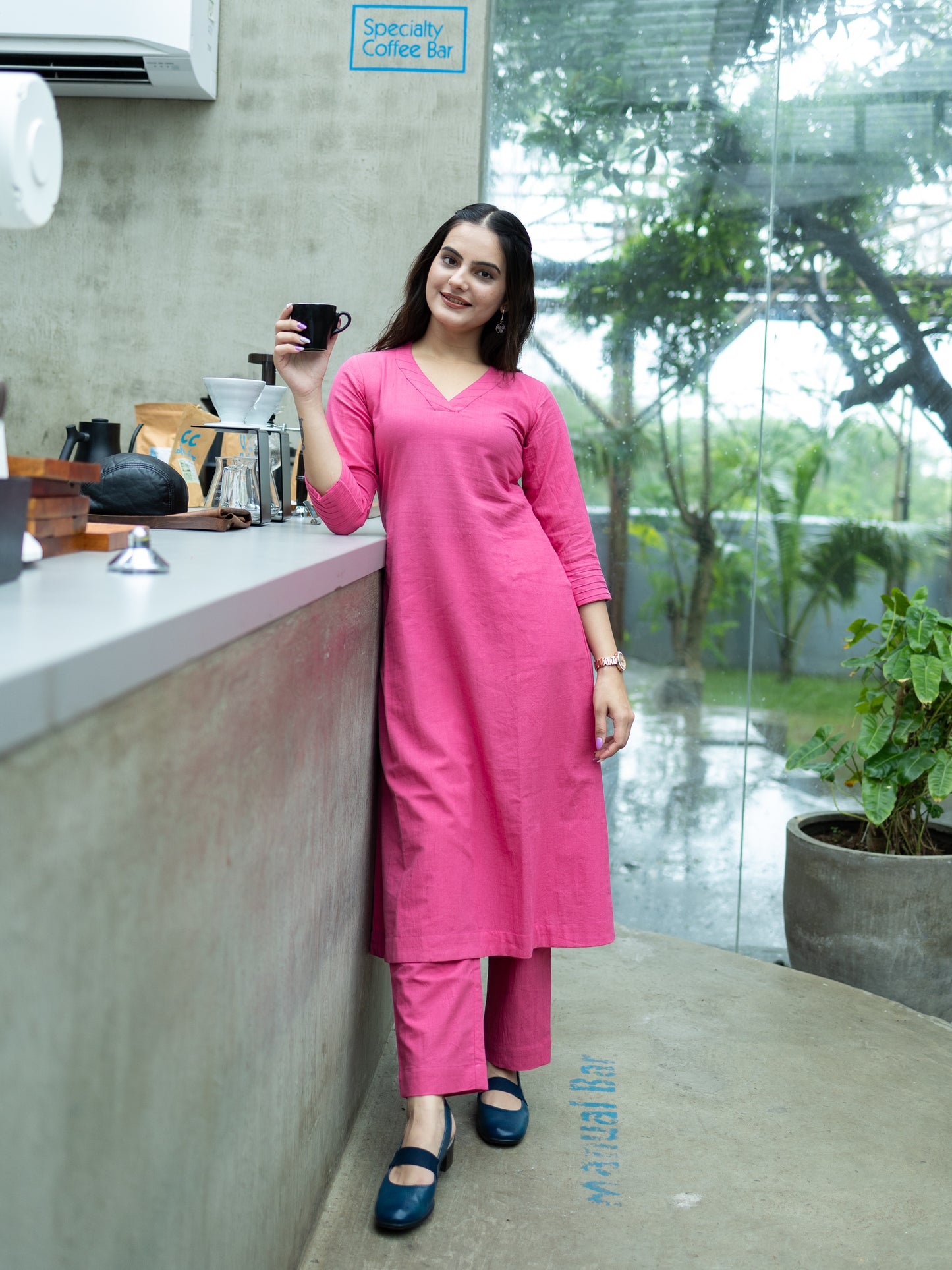 Handloom Aline Kurti Pant-Pink