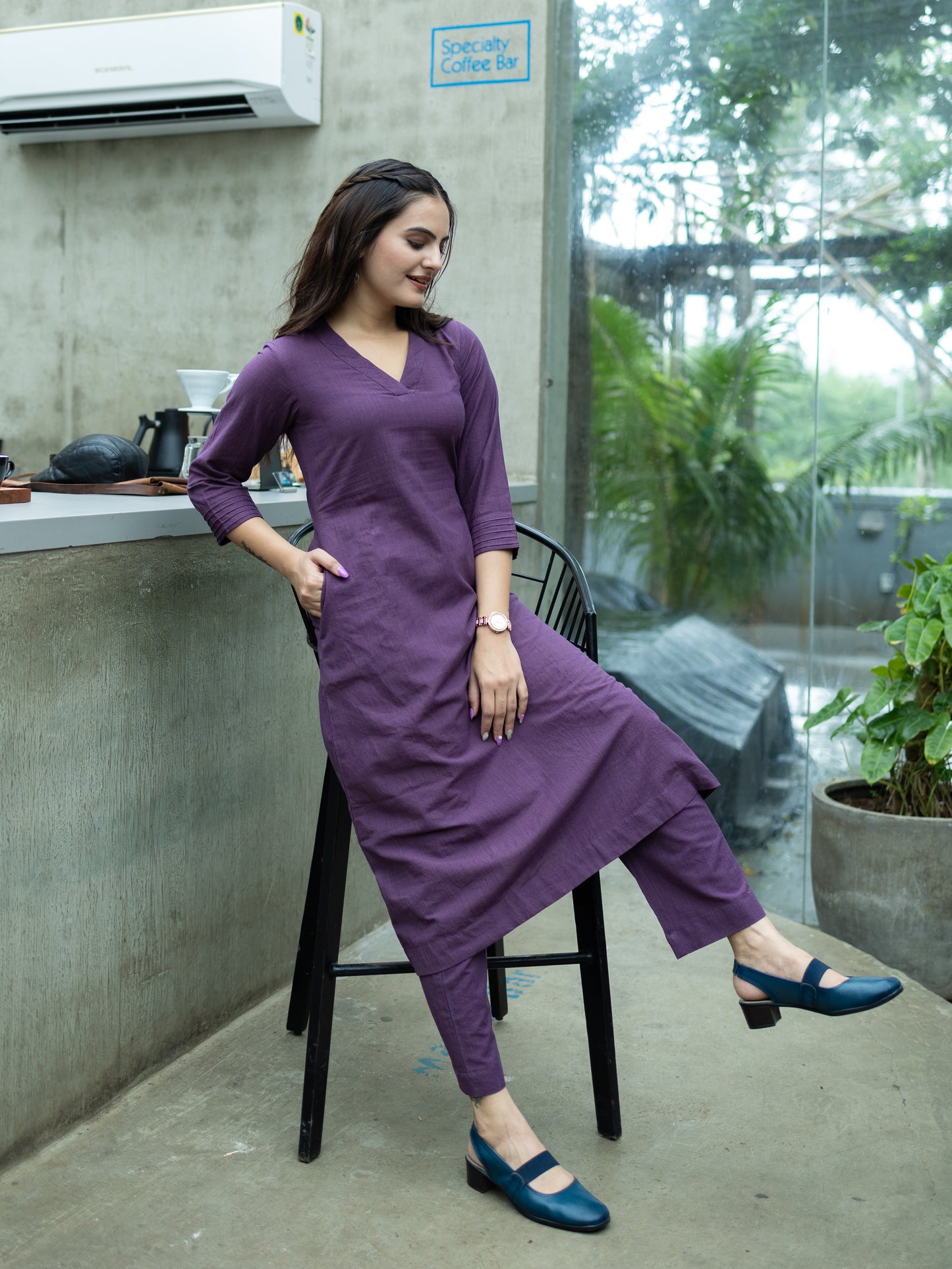 Handloom Aline Kurti Pant-Purple