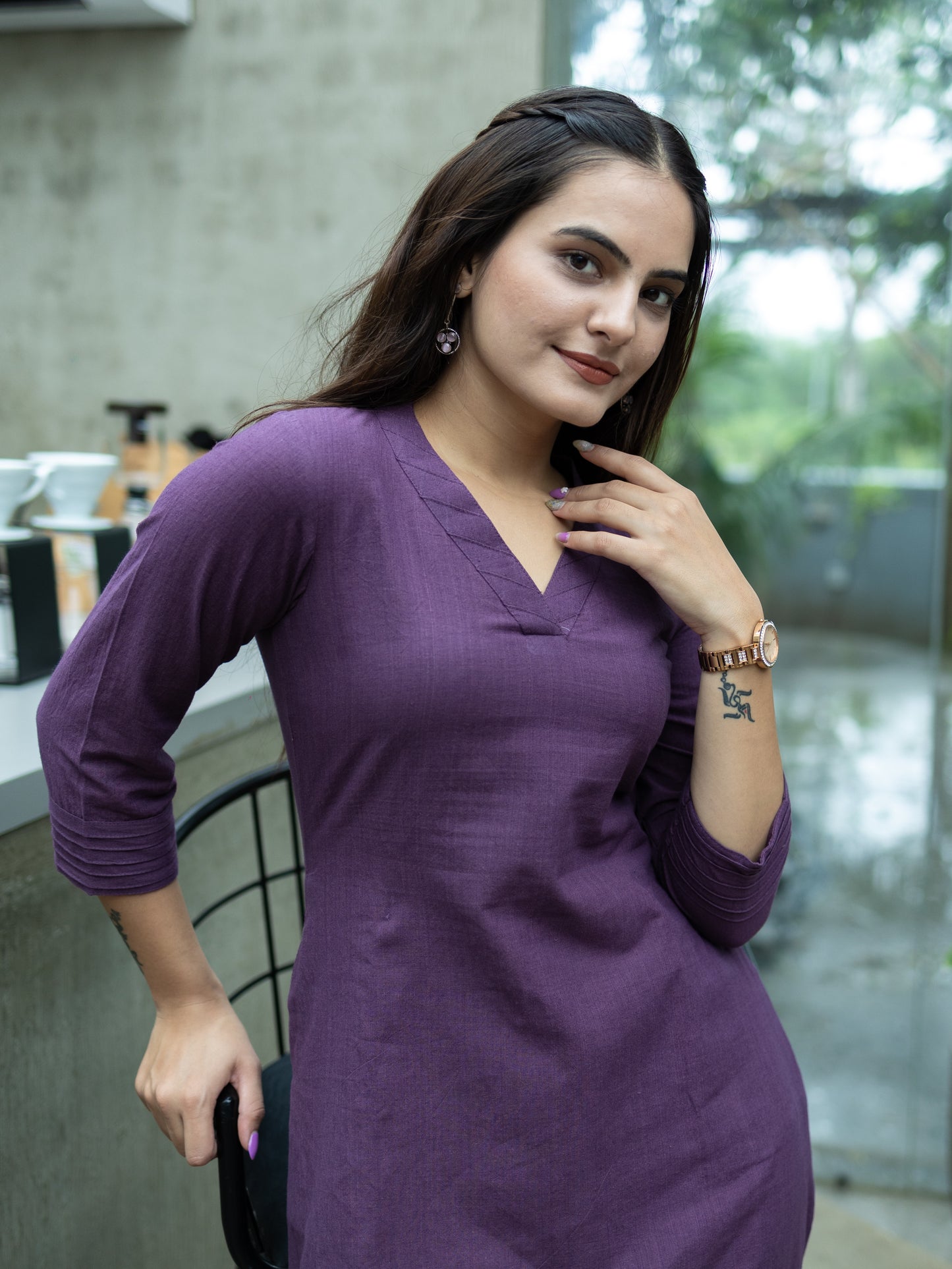 Handloom Aline Kurti Pant-Purple