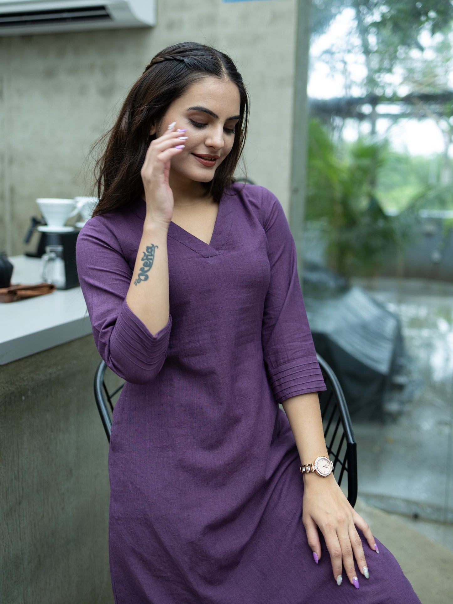 Handloom Aline Kurti Pant-Purple