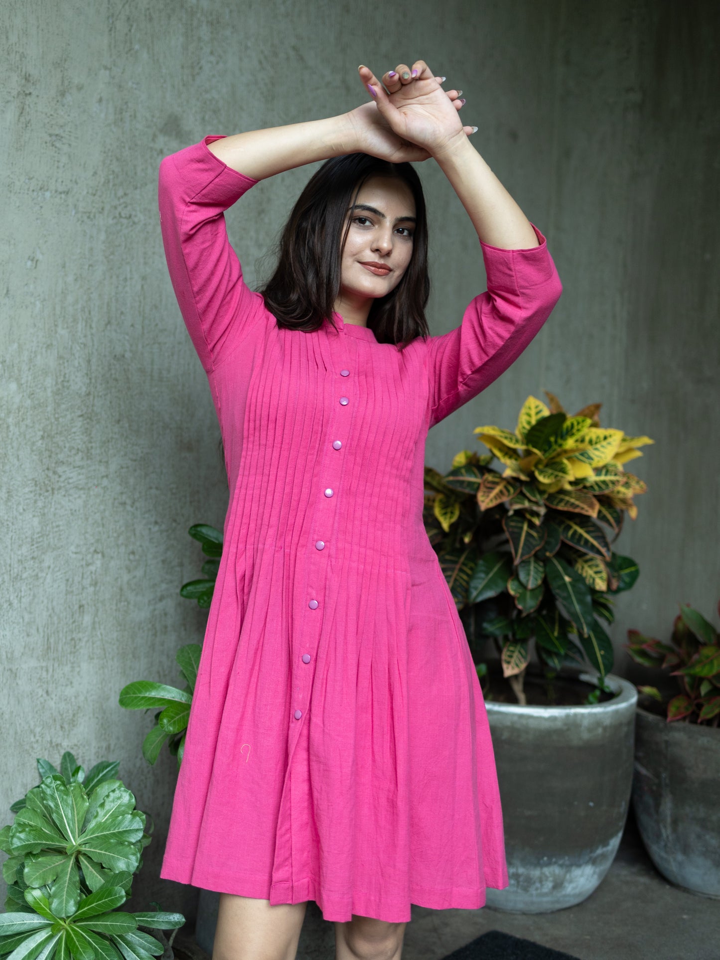 Handloom Pleated Tunic-Pink