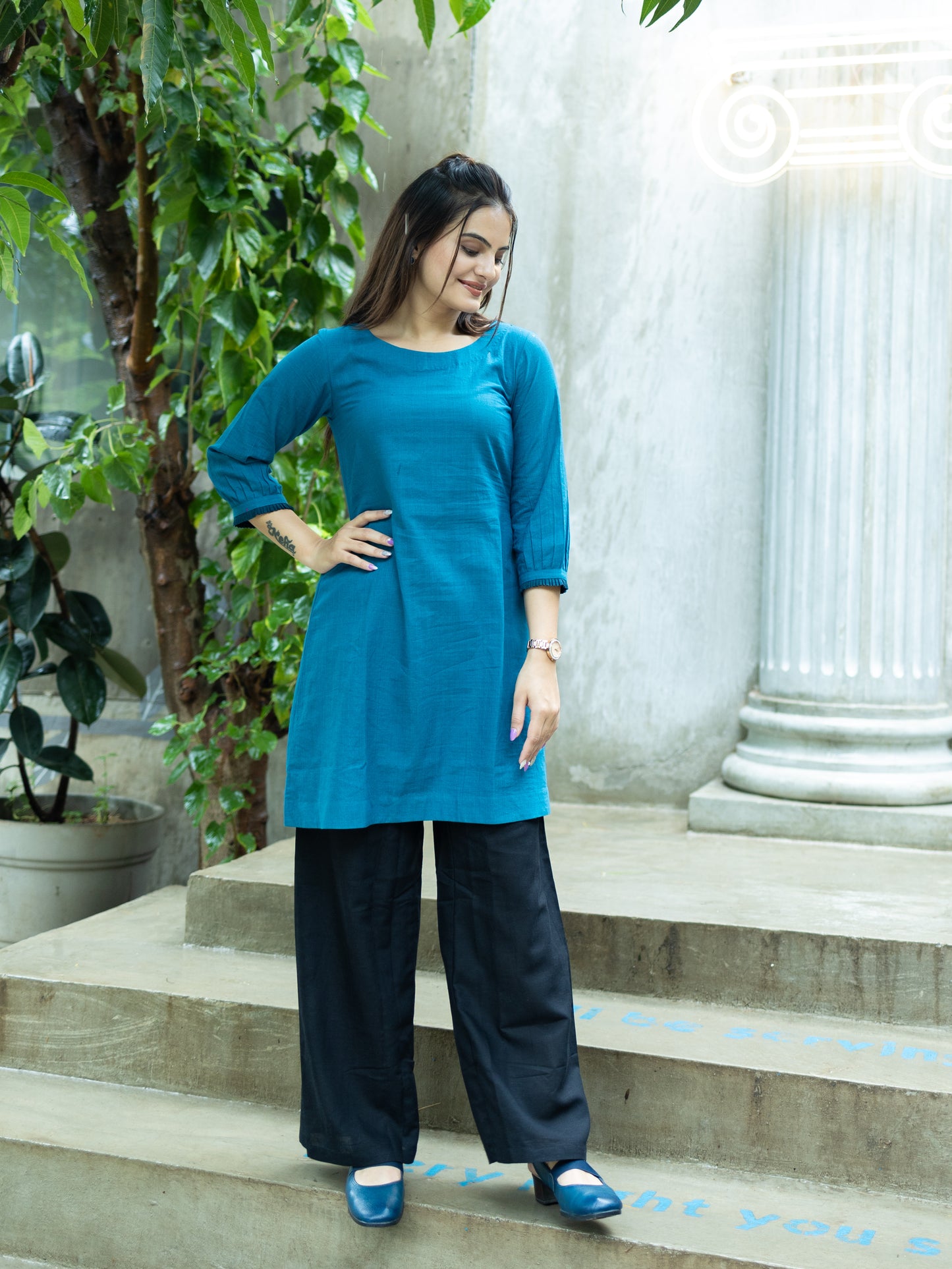 Handloom Casual Tunic-Teal