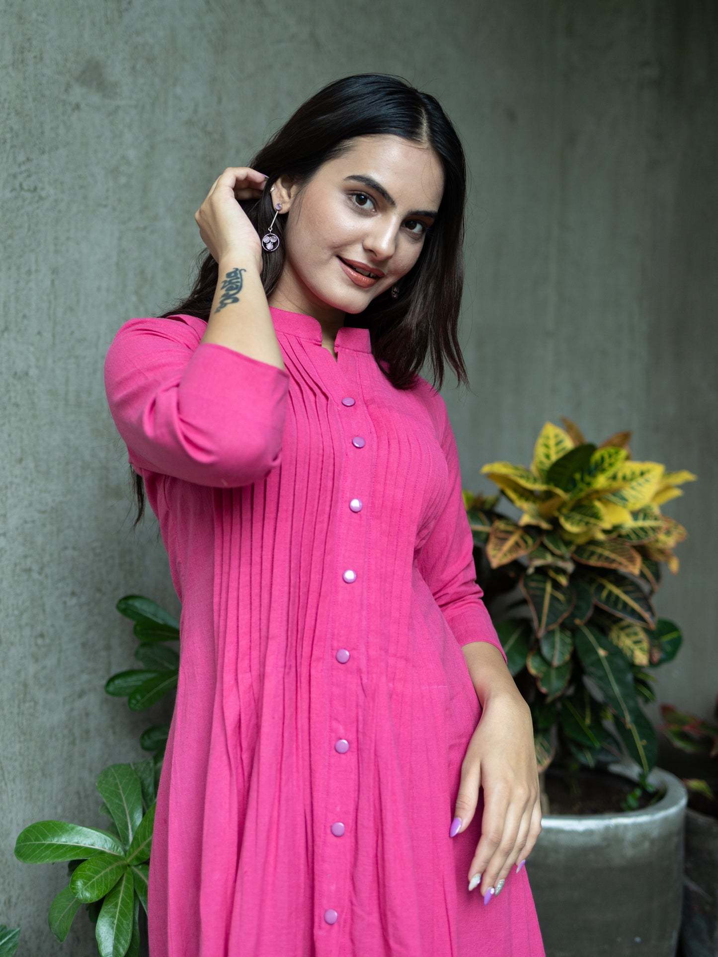 Handloom Pleated Tunic-Pink