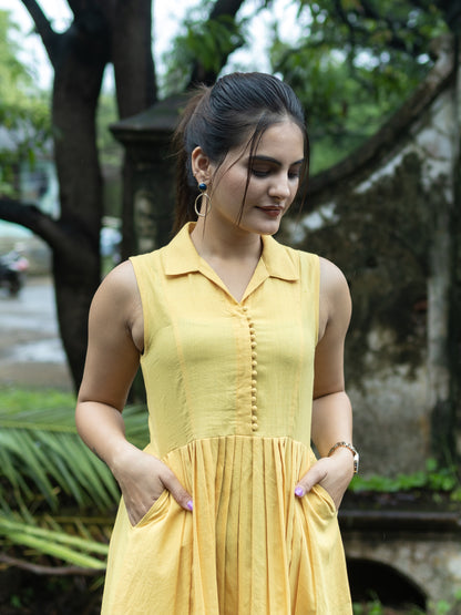 Sleeveless midi Dress-Yellow